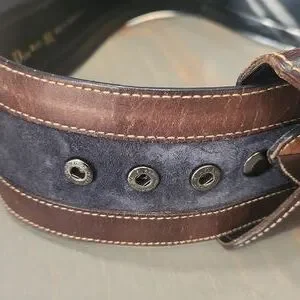 Christian Doir Blue Suede Wide Belt Trimmed in Brown Leather  Sz M/L Dior Homme 2004 Rivet Accent Leather Belt - Black Belts  main image 4